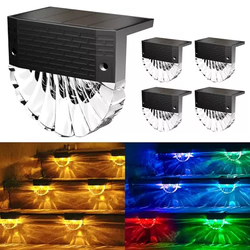 FIFlying Luces Solares Led Exterior Jardin, 4 Piezas Luz Solar Exterior, IP65 Impermeable Focos Led Solares, 3 Modelos Luz Solar Jardin, Auto ON/OFF Luces Solares para Valla Patio Escaleras Escalones