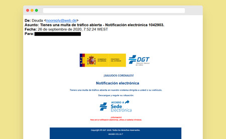 No te dejes engañar por este correo de phishing que se hace pasar por la  DGT para robar tu DNI y datos bancarios