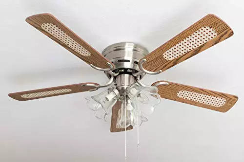 Ventilador de techo Pepeo Deluxe 105 cm ala de níquel cepillado roble/nogal, incluyendo iluminación e interruptor de arranque, 105620191