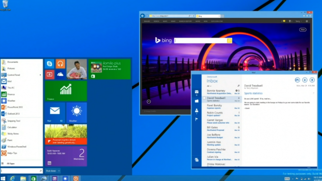 Menú de inicio de Windows 8, y aplicaciones en ventanas