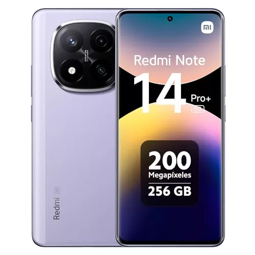 Xiaomi Redmi Note 14 Pro+ 5G - Smartphone de 8+256GB, Pantalla de 6.67" AMOLED FHD+ 120Hz, Snapdragon 7s Gen 3, cámara de 200MP, HyperCharge 120W, 5110 mAh, Cargador no Incluido, Morado (Versión ES)