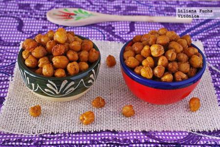 Garbanzos especiados tostados al horno. Receta saludable