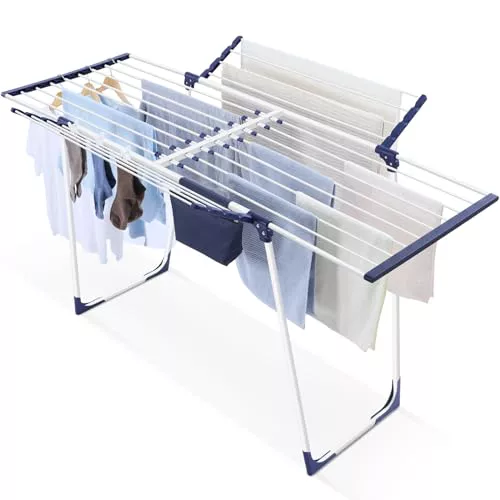 SYKIARIOL Tendedero de Colada, Colgador de Ropa Plegable Extensible, Secadora de alas con alas, con Bolsa de Pinzas y Soporte para Calcetines, Adecuado para Ropa y Toallas