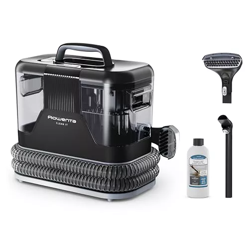 Rowenta Clean It, Aspirador de tapicerías multiuso, Gran depósito extraíble de 1,8 L de agua limpia y 1,5 L de agua residual, Diseño compacto, 12,5 kPa, 400 W, Autolimpieza, Blanco y Negro, IN5010