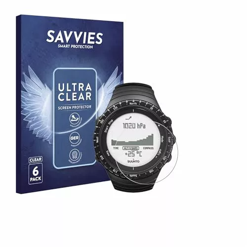 savvies Protector Pantalla para Suunto Core Regular Black (6 Unidades) Película Ultra Transparente