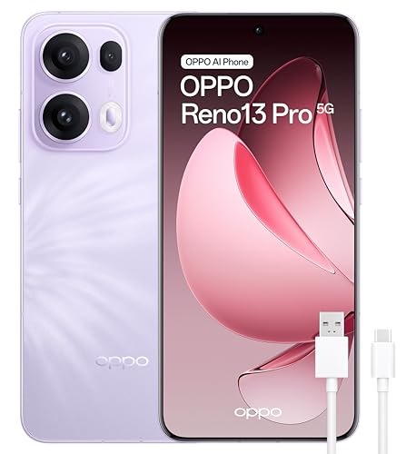 OPPO Reno13 Pro 5G - Smartphone Libre con IA, 12GB RAM + 512, Pantalla AMOLED 6.83" 120Hz, Cámara 50MP + Teleobjetivo 3.5x, IP69, Batería 5.800, Carga Rápida 80W, Versión Española - Morado