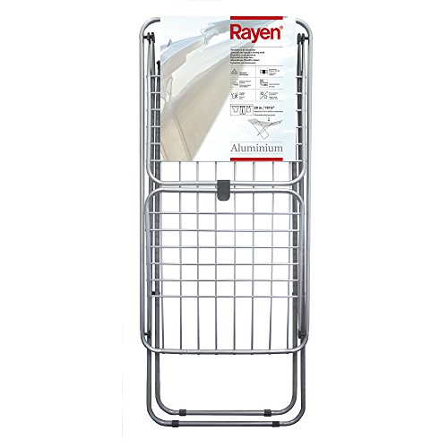 Rayen - Tendedero de aluminio, Con superficie de 20 metros, Sistema de bloque de alas, Tendedero plegable y Antideslizante, con varillas XXL, Para interior y exterior, Color Acero, 177 x 55 x 92 cm
