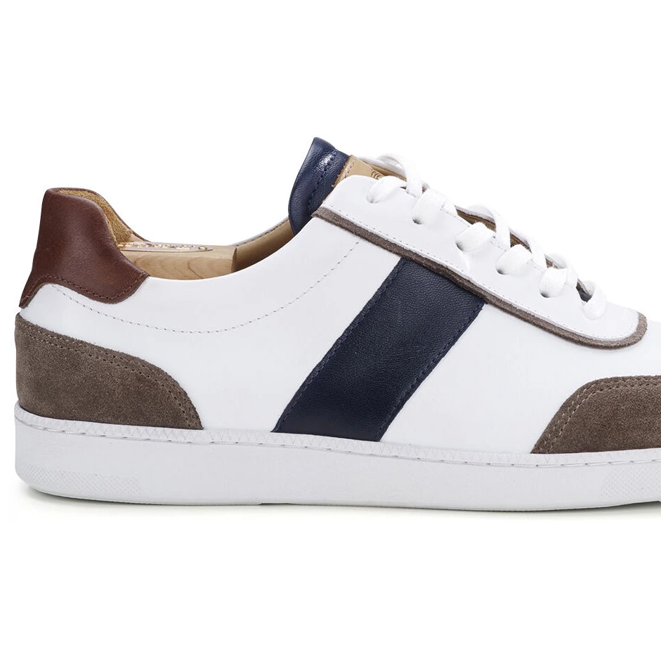 Zapatillas hombre de cuero Blanco Chocolate y Marino - BALLAARA
