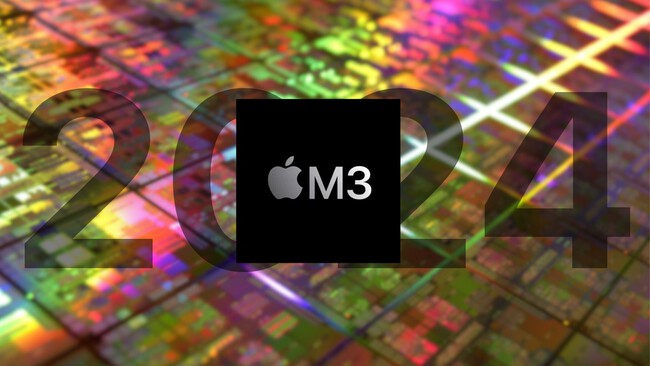 chip m3 y un letrero de 2024 de fondo