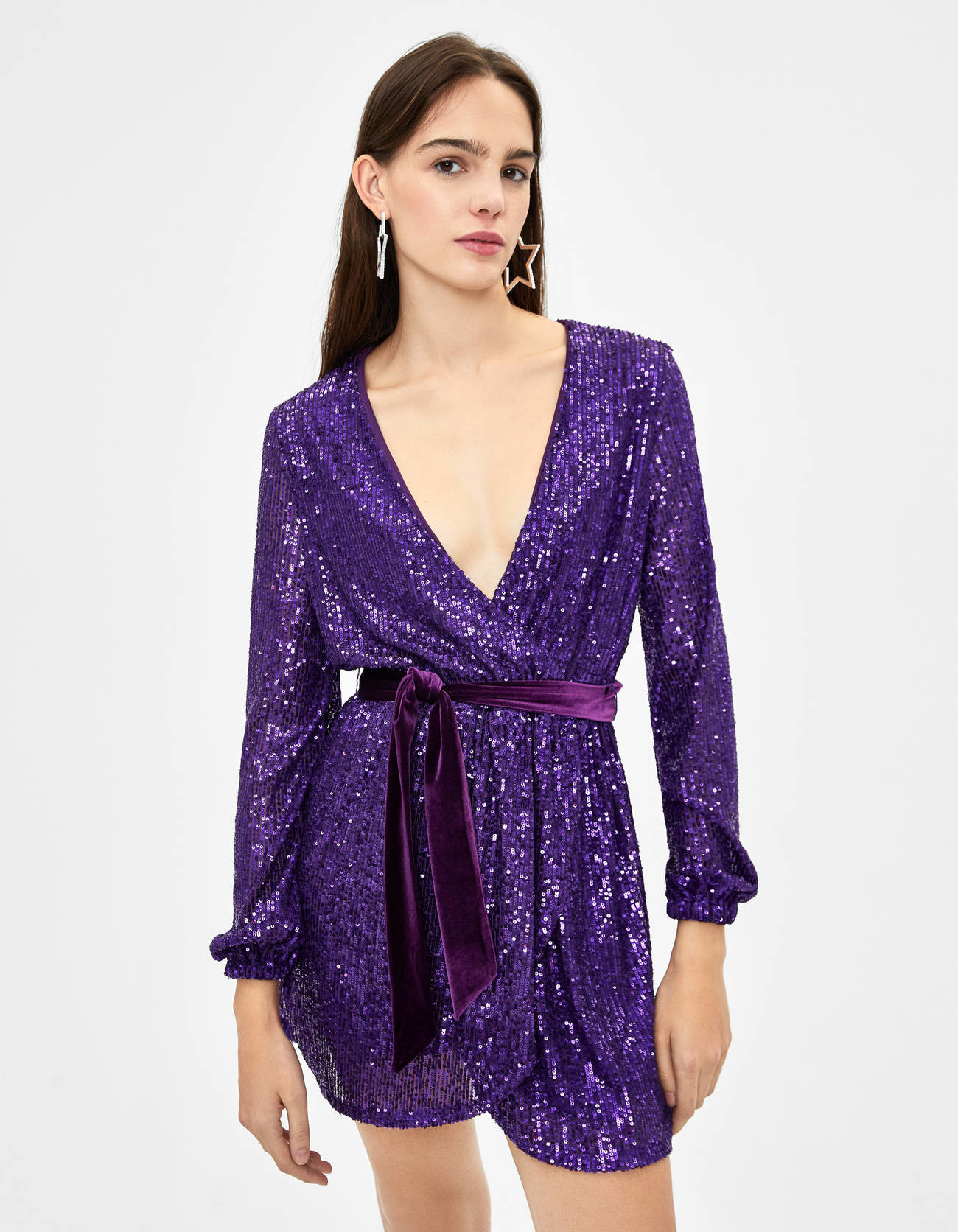 Vestido Escote Pico Lentejuelas Multicolor