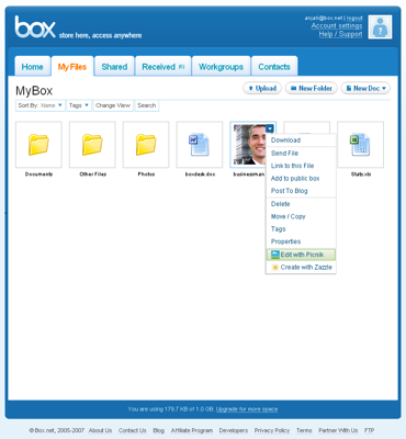 OpenBox, integración de servicios con Box.net