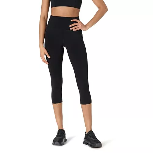 Amazon Essentials Leggings FormFlex, Suaves, de Cintura Alta, 48 cm hasta la Entrepierna, Estilo Capri con Bolsillos, para Yoga y Entrenamiento Mujer, Negro, M