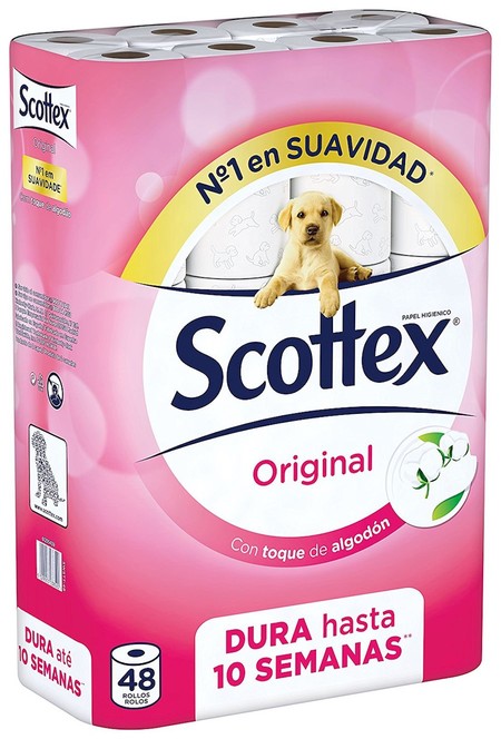 Papel higiénico Scottex Original, en paquete de 48 rollos, por sólo 19 céntimos/unidad