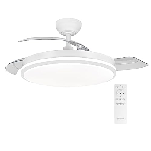 Ventilador de techo con luz con mando 3 aspas, Motor DC 30W+42W Luz LED,temporizador, 6 velocidades, aspas retráctiles, 3 temperaturas de luz, función verano-invierno Silencioso (Blanco puro, 50CM)
