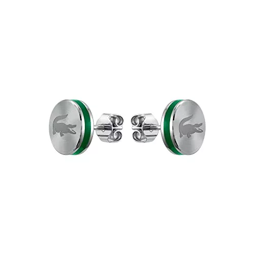 Lacoste Pendientes de botón para Hombre Colección LACOSTE BASELINE, Plata, Talla única