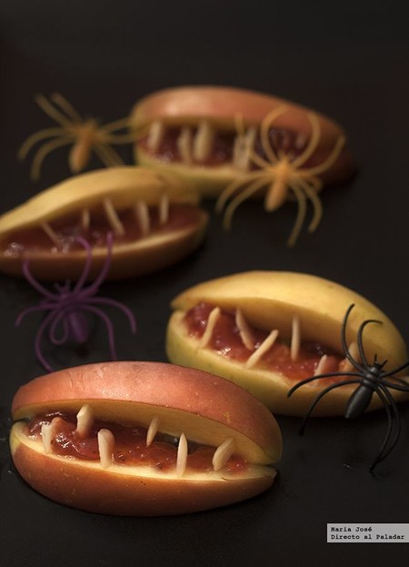 Bocas terroríficas de manzana. Receta de Halloween