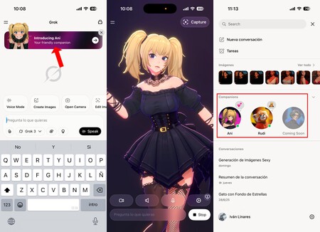 Avatares en la app de Grok en iOS