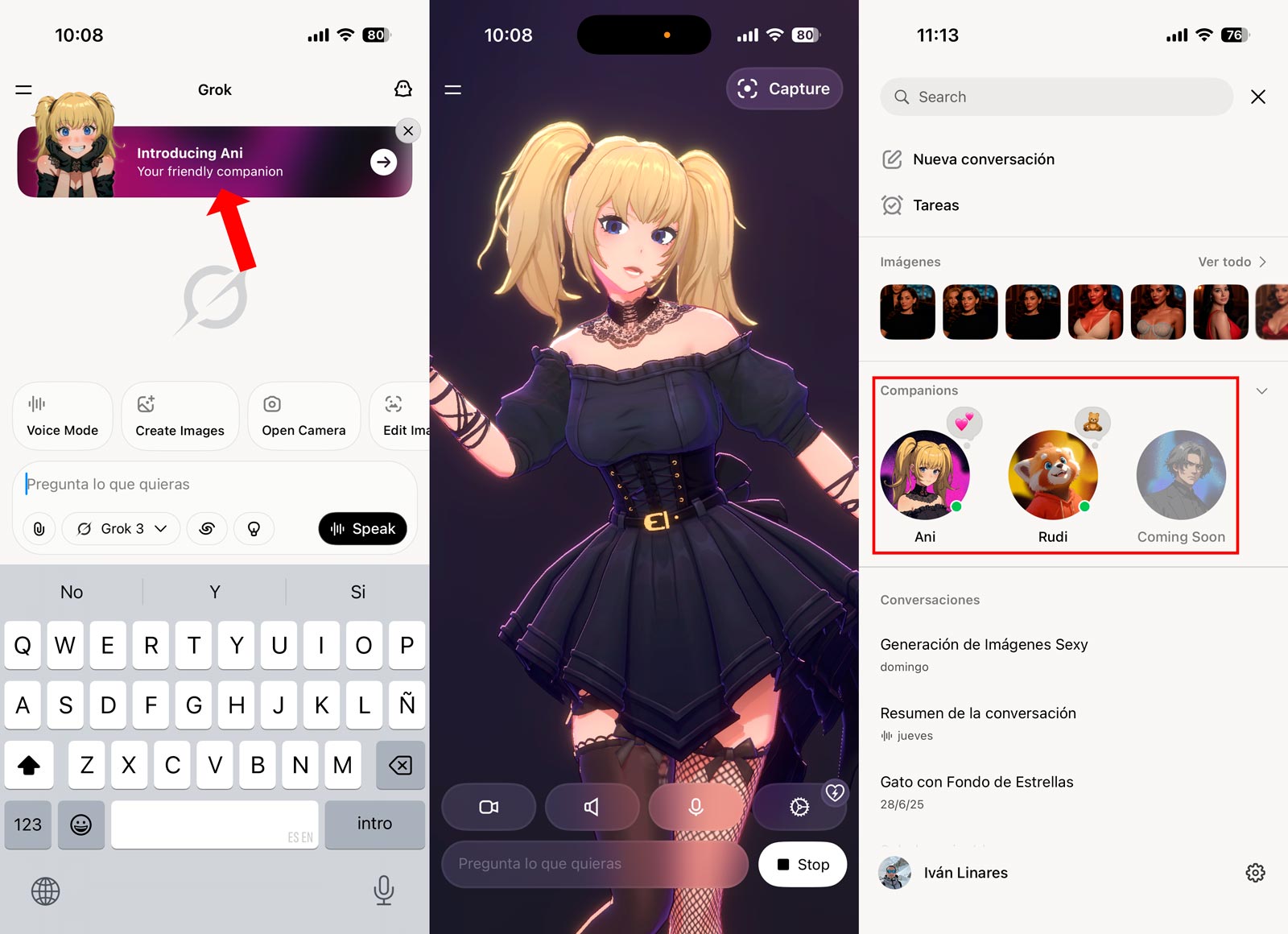 Avatares en la app de Grok en iOS