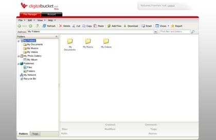 Digital Bucket, disco duro virtual de 1 GB con aspecto similar al administrador de archivos