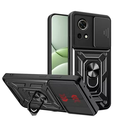 BOKYAS Funda para Huawei Nova 13 con Tapa de Cámara y Soporte de Anillo [Funciona con Soporte Magnético para Coche] Carcasa Anti-caída Grado Militar, Negro