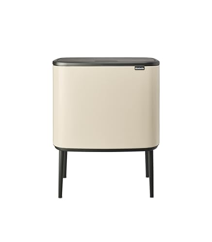 Brabantia - Bo Touch Bin 23+11L - Papelera Grande para la Cocina - Apertura de Tacto Suave - Papelera Doble con Cubos Interiores Extraíbles - Bolsas de Basura Incluidas - Soft Beige - 54 x 31 x 68 cm