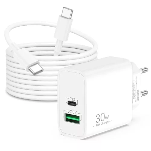 30W USB-C Rapida Cargador para Google Pixel 9/9 Pro XL, 8/8a/8 Pro, 7/7a/7Pro, 6/5/4/3, Accesorios Cargador Carga Original 2-Puertos USB-C USB-A + 2M Tipo C Cable