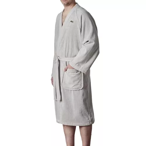 Lacoste - Albornoz de baño clásico de piqué de 100% algodón, unisex, talla única, gris (Micro Chip Grey)