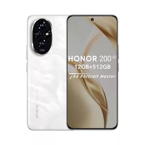 HONOR 200 Smartphone 5G 12GB 512GB, 120Hz 6.7" AMOLED, Cámara Triple de 50 MP, Snapdragon 7 Gen 3, 5200mAh Batería, Android 14, Dual Sim, NFC, Blanco