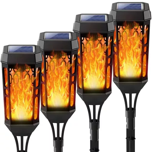 Joltix Luces de llamas Solar Exterior,8 Piezas 12LED Luces solares de llama para exteriores impermeables,Jardin con llama danzante,Lámpara Antorcha(Amarillo, 4)