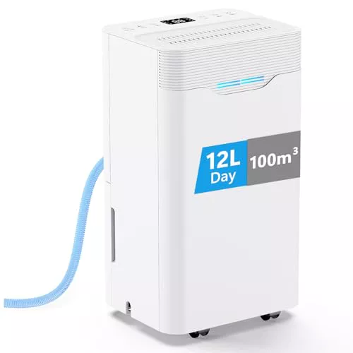 Deshumidificador 12L/Día, con 3 Modos, Temporizador de 24h, Bajo Consumo