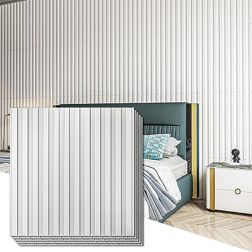 Art3d Paneles Revestimiento Paredes 3D Panel ranurado PVC 12 piezas blanco 50x50cm 