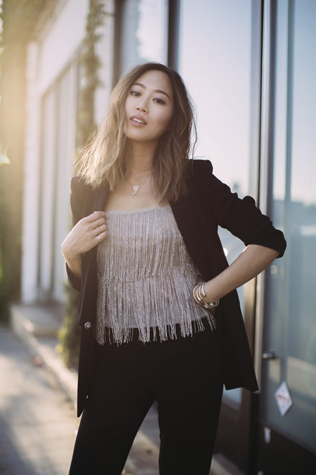 Aimee Song Of Style Topshop Black Blazer Topshop Beaded Cami