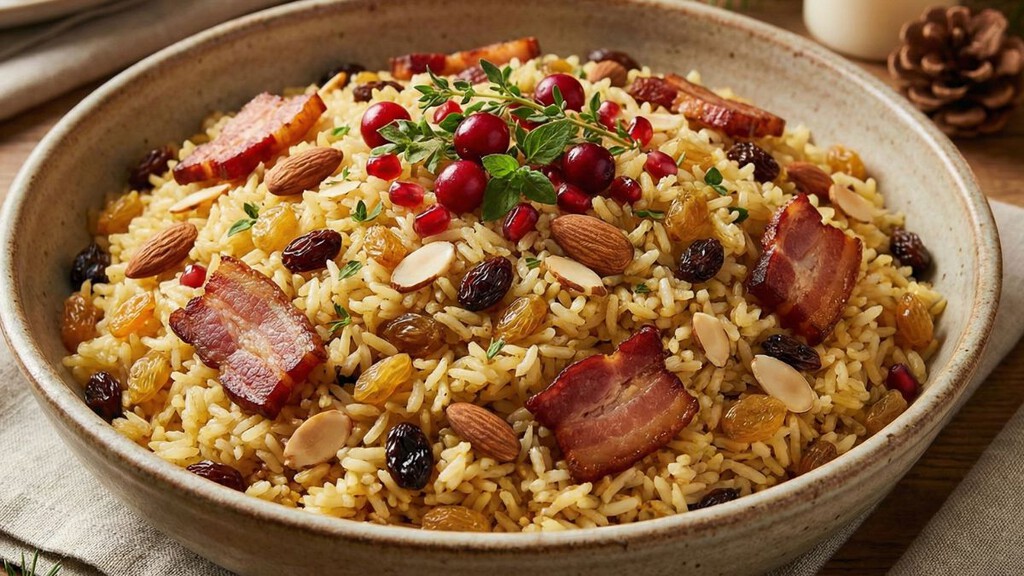 Arroz navideño con almendras y tocino: la guarnición fácil y deliciosa ...