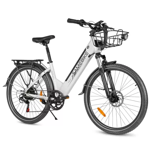 SAMEBIKE Bicicleta Eléctrica Adultos, 27.5'’ E-Bike con pedaleo asistido Batería 36V 15AH 150KG Carga Máxima, Bici Eléctricas de Montaña para Mujeres Hombres (White)