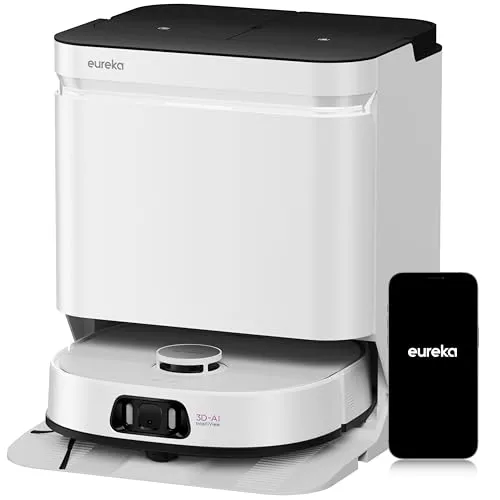 Eureka J15 Ultra Robot Aspirador,19,000Pa, con Mopa,75℃ de Agua Caliente, Cepillo Lateral Extensible, Mapeo Impulsado por Inteligencia Artificial,robot aspirador y fregasuelos autovaciado