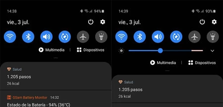 デフォルトでは、One UI はステータス バーを下まで下げるまで明るさバーを表示しません。これにはダブル ジェスチャが必要です。