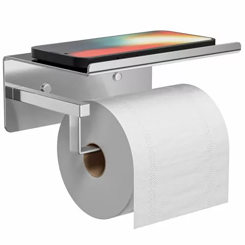 susswiff Soporte para papel higiénico con estante cromado sin taladro