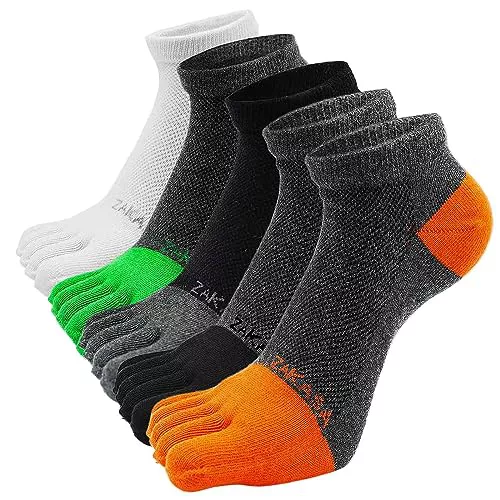 PUTUO Calcetines con Dedos de Deporte para Hombre: Calcetines Tobilleros de Correr Hombre calcetín Dedos Separados de Algodón Cortos Deportivos Transpirables 5 para 39-42