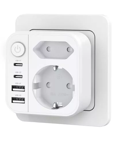 OUFUYU Regletas Enchufes 6-en-1, Enchufe de Pared con Interruptor 4000W/16A