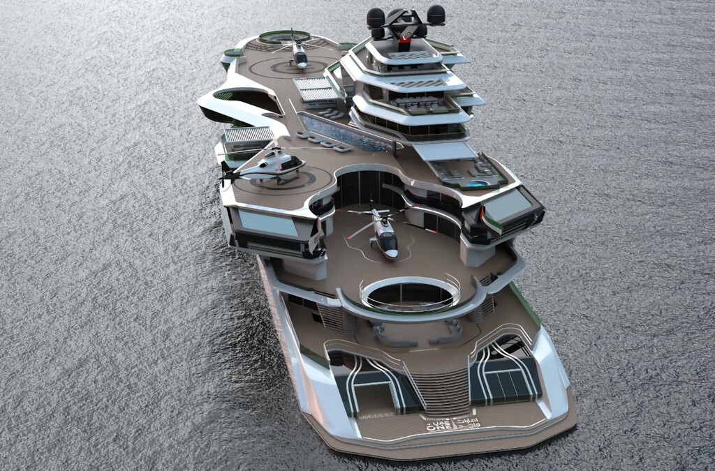 Parece un portaaviones, pero es el nuevo megayate de Emiratos Árabes. Más de 20 habitaciones de lujo y su propio submarino 