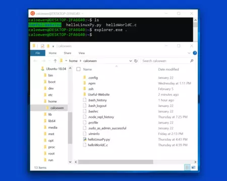 Linux 用 Windows サブシステムからの Windows エクスプローラー内の Linux ファイル