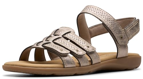 Clarks Elizabelle Kay - Sandalias planas para mujer, Gris pardo metálico sintético, 42 EU