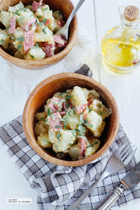 Ensalada de papa y salami. Receta de primavera