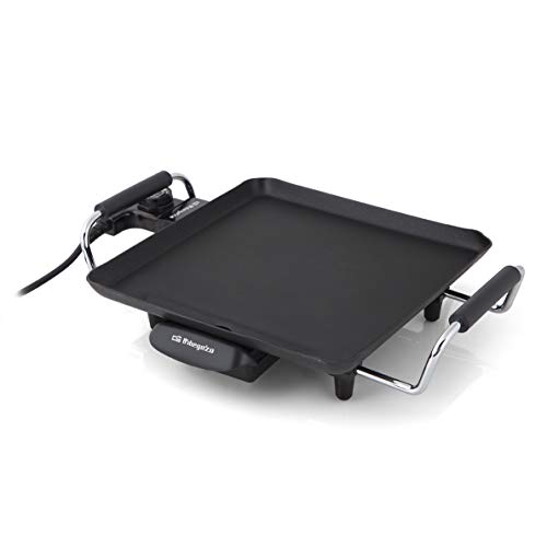 Orbegozo TB 2206 B Plancha de asar eléctrica, Termostato regulable, Superficie antiadherente, 1500 W de potencia, Negro