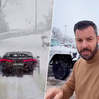 Mate Rimac saca el primer Bugatti Tourbillon a la carretera: le ha montado neumáticos de invierno para usarlo como quitanieves