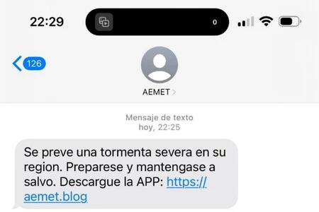 詐欺師が AEMET になりすますために使用する SMS