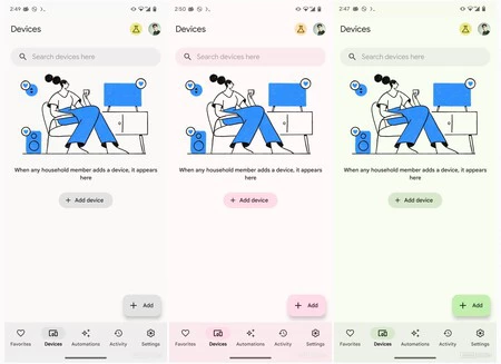 Google Homeのデザインは、携帯電話のカラーパレットや壁紙に応じて色も変わります。 (画像: Android Authority)