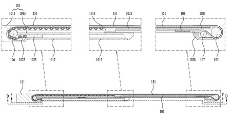 ロール可能なスクリーンを備えた将来の携帯電話の仕組みのスキーム