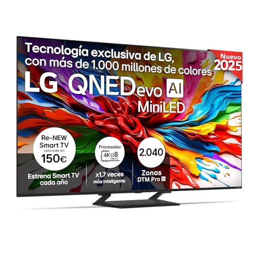 LG 55QNED93A6A - TV 55", 4K QNED EVO, Smart TV, WebOS 25, Procesador Potente e Inteligente, MiniLED AI, Super Upscaling, Dolby Vision y Atmos, Alexa/Google Assistant, Negro