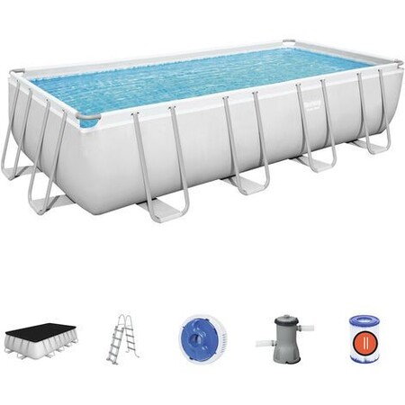 Piscina Desmontable Tubular Bestway Power Steel 488x244x122 Cm Con Depuradora Cartucho 3 028 L H Con Cobertor Y Escalera